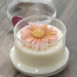 Pink daisy glass dome candle