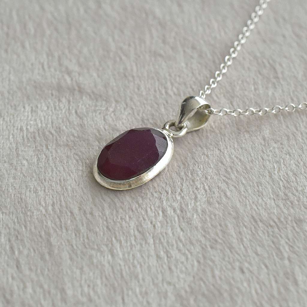 Silver Necklace with African Ruby